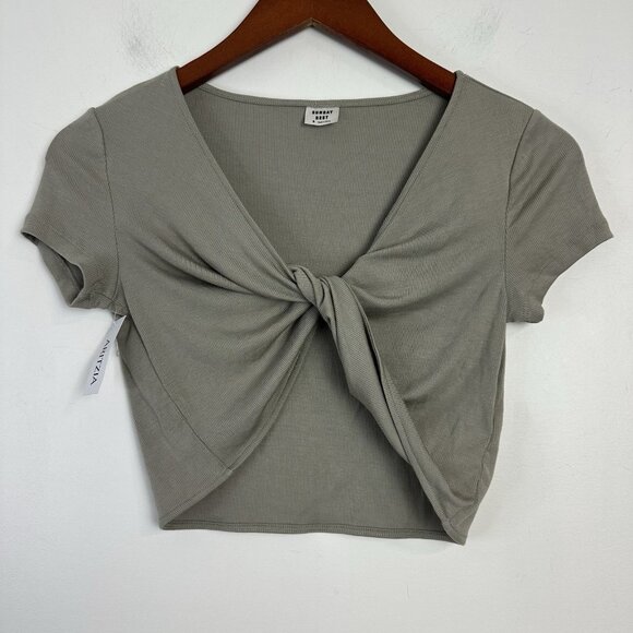 Aritzia Sunday Best Cassie Twist Front TShirt Green Womens Small Y2K Beach Gym - Picture 1 of 8